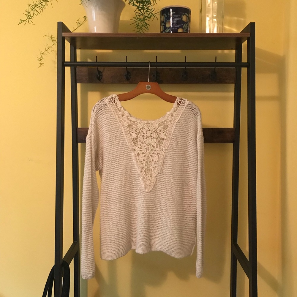Hollister Open-Knit Lace-Back Cream Sweater - M/L
